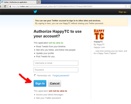 Step 3 Step 3: sign in to Twitter and authorize HappyTC to tweet